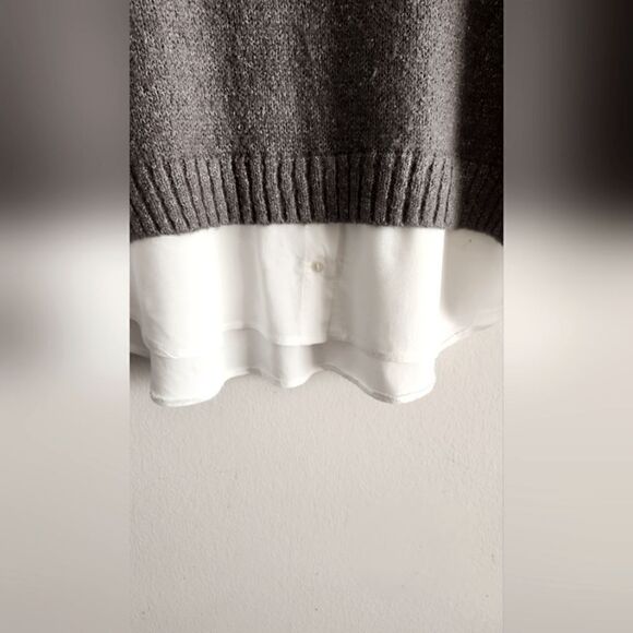 BY DESIGN LEYERED SHIRT SWEATER SIZE L GRAY/WHITE 100%RAYON - Picture 2 of 3